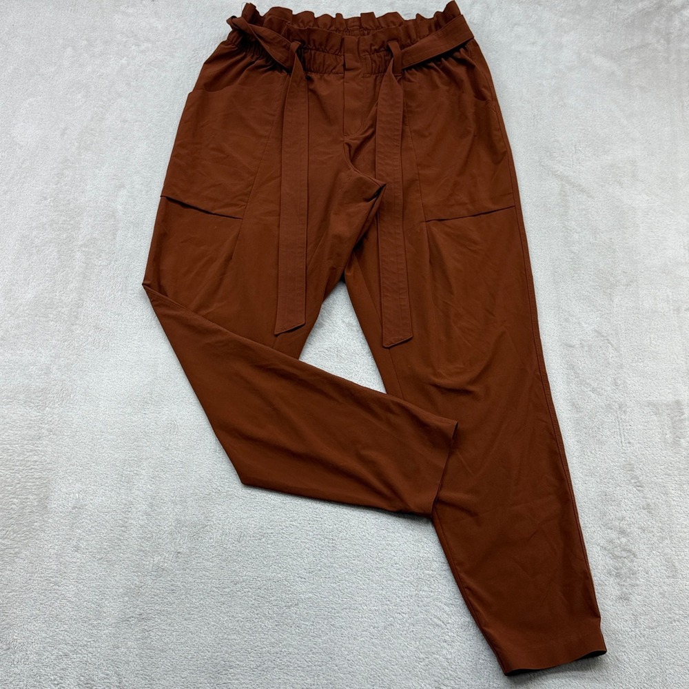 Athleta Skyline Tapered Pants Women 6 Brown Paperbag Waist Tie Belt Cargo Travel